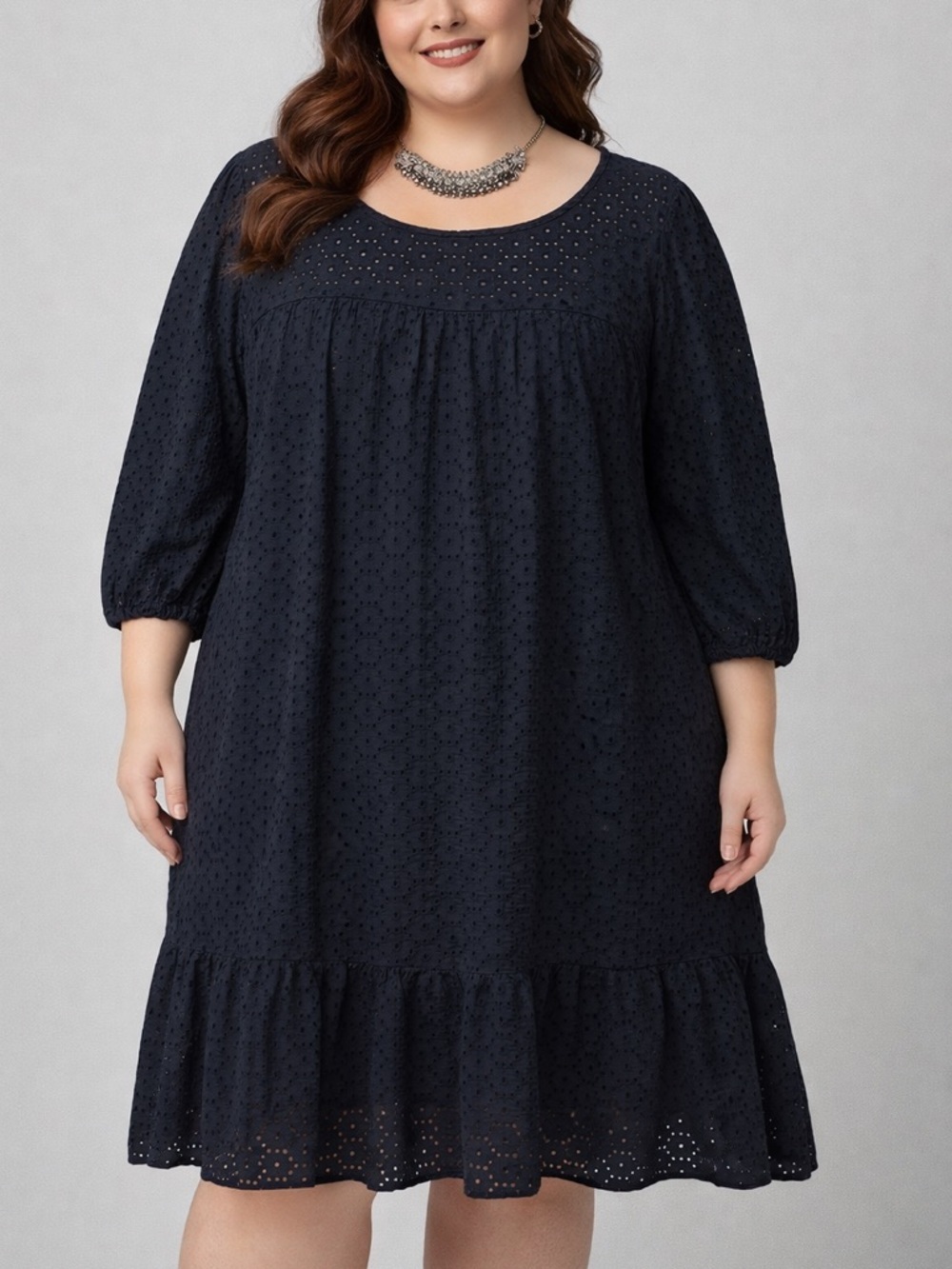 Old Navy Navy Blue Eyelet Ruffle Bottom Dress XL